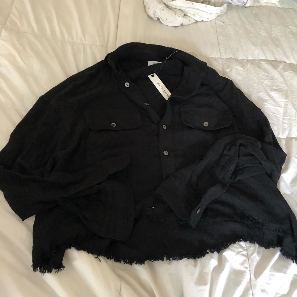 Black crop button down